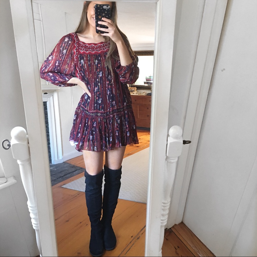 Free People Dance Magic Red Embroidery Tunic Dress